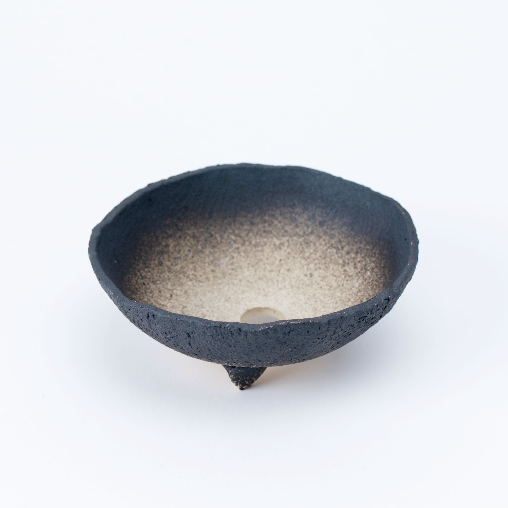 NAGINOWA Black Simple Circle BANKO Ware Japanese Bonsai Pot 4.7 in.