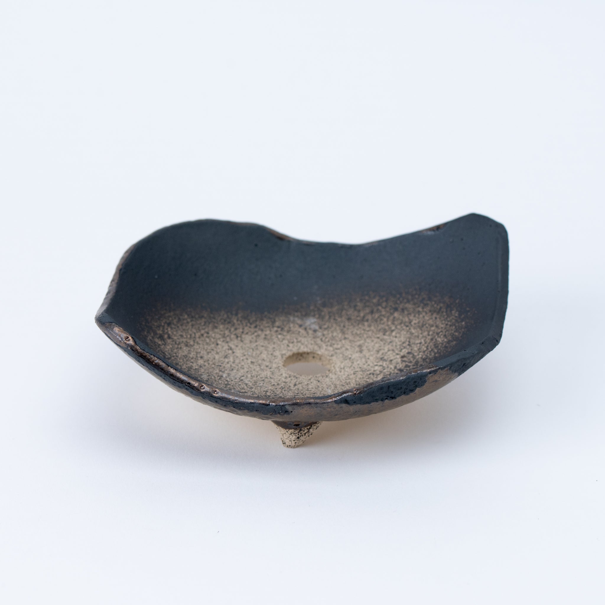 NAGINOWA Black Gold Leaves Shape BANKO Ware Japanese Bonsai Pot 5.3 in.