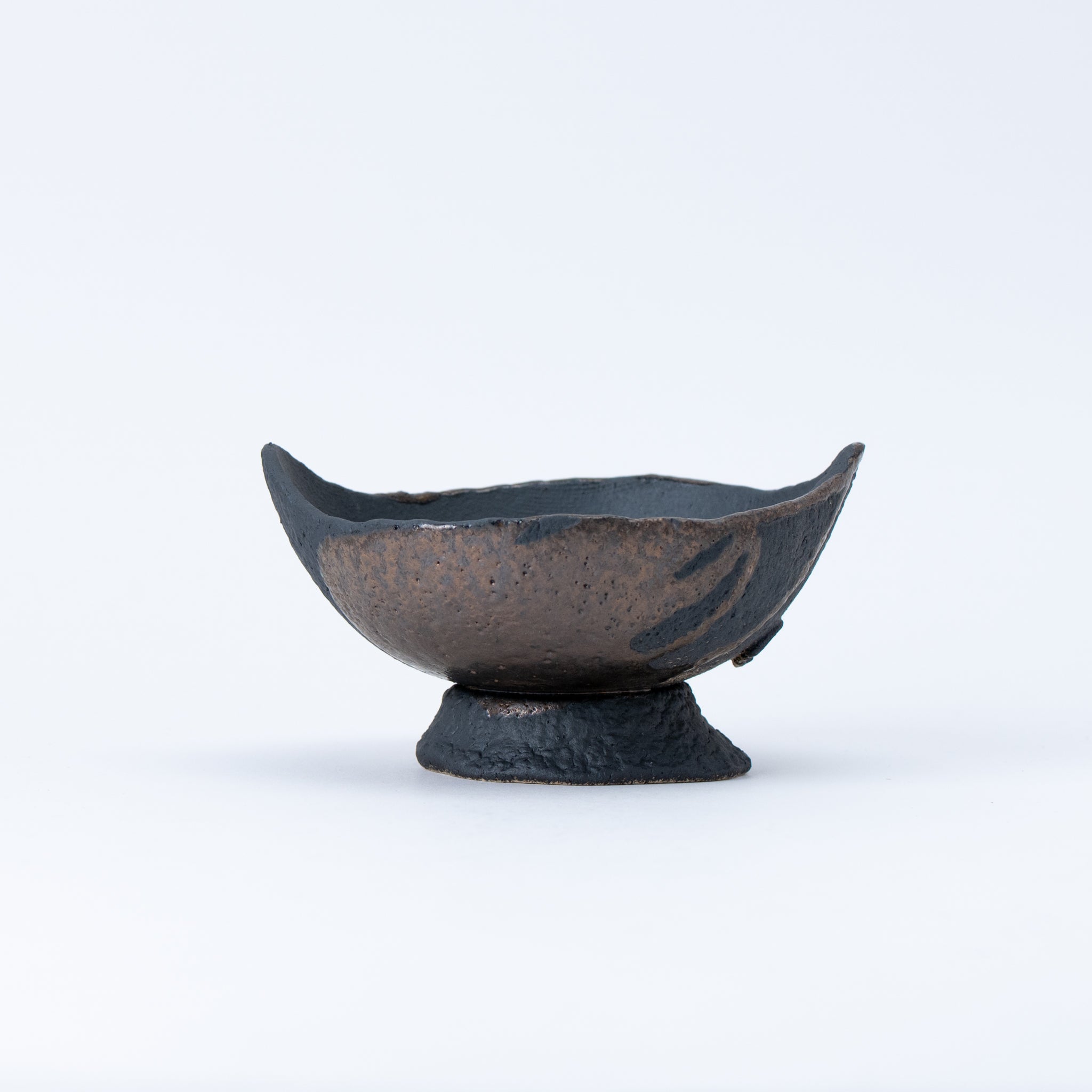 Naginowa Black and Gold Curved with Stand BANKO Ware Japanese Bonsai Pot 5.9 in.