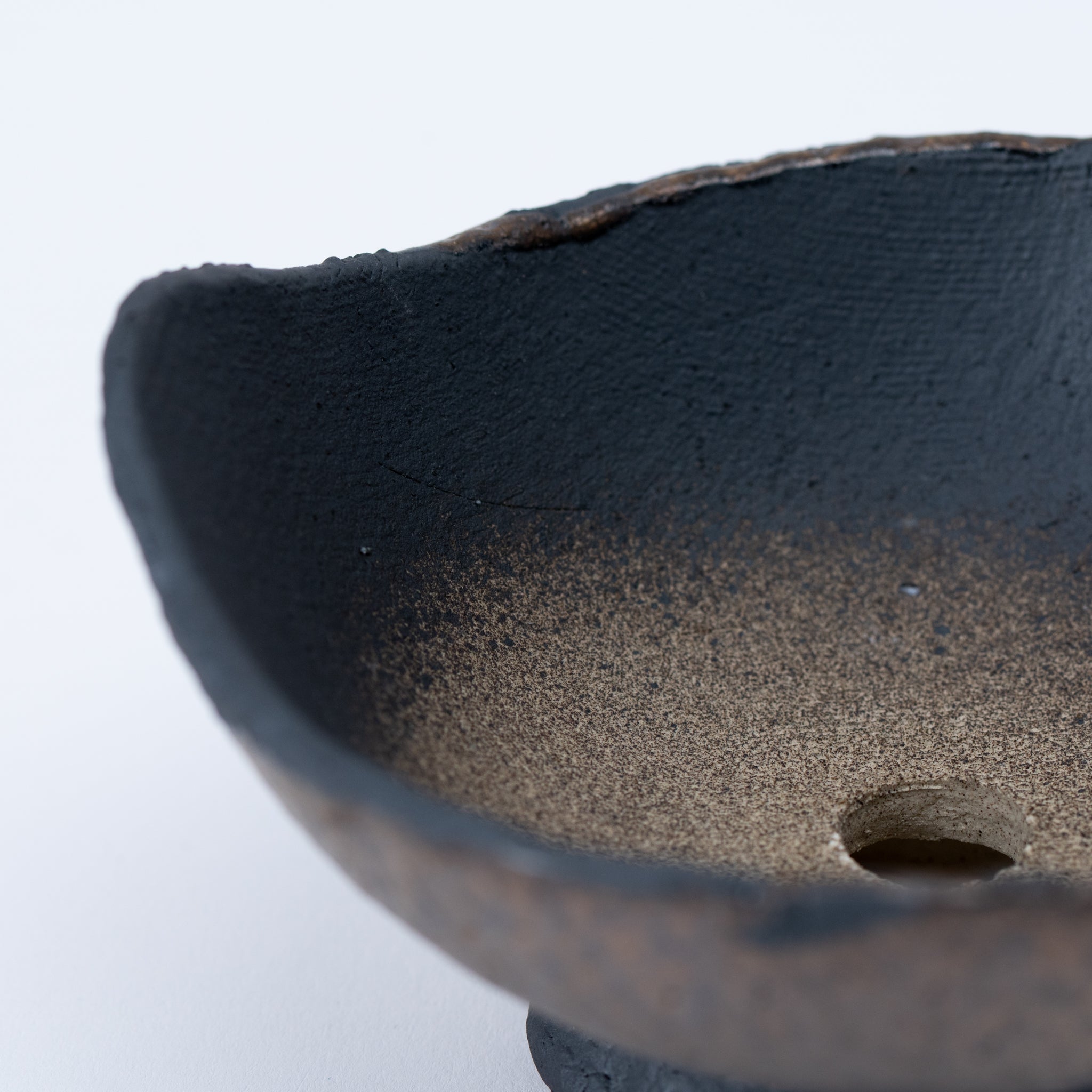 Naginowa Black and Gold Curved with Stand BANKO Ware Japanese Bonsai Pot 5.9 in.