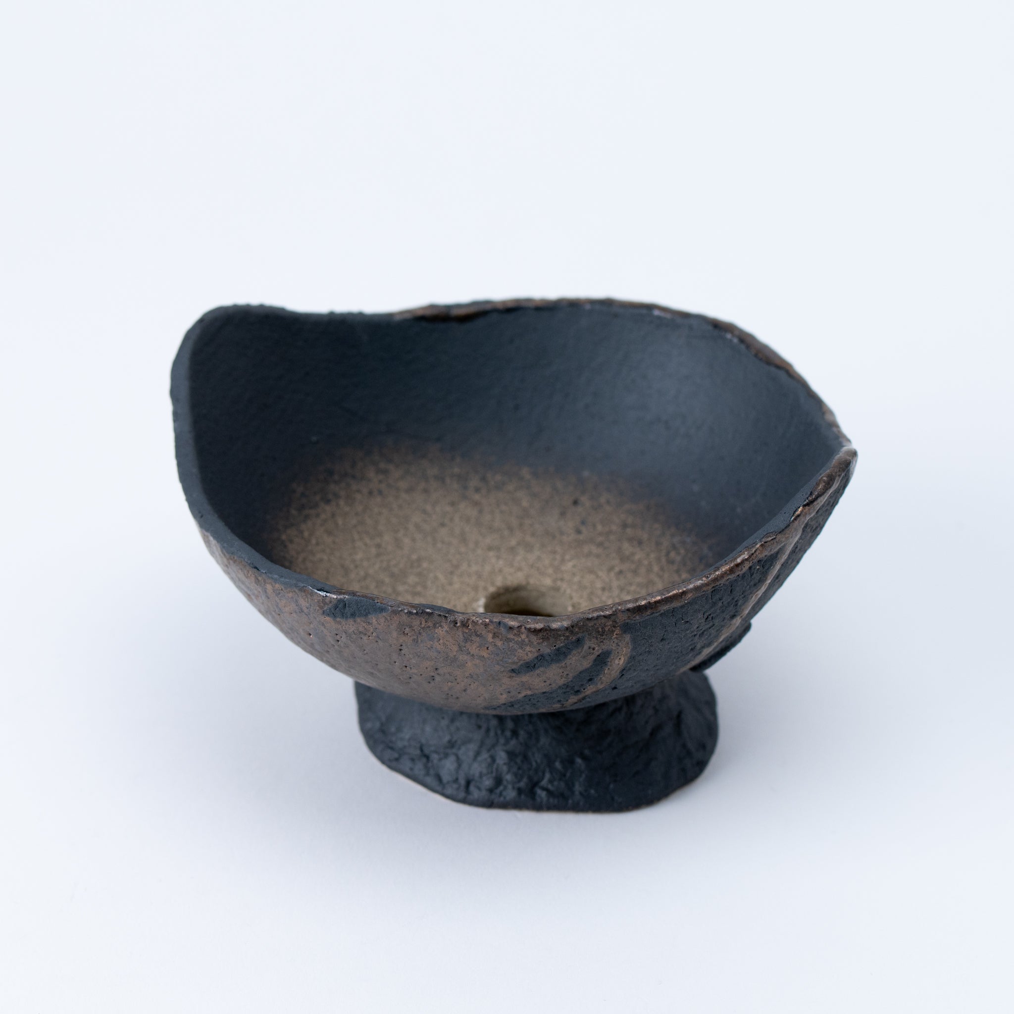 Naginowa Black and Gold Curved with Stand BANKO Ware Japanese Bonsai Pot 5.9 in.