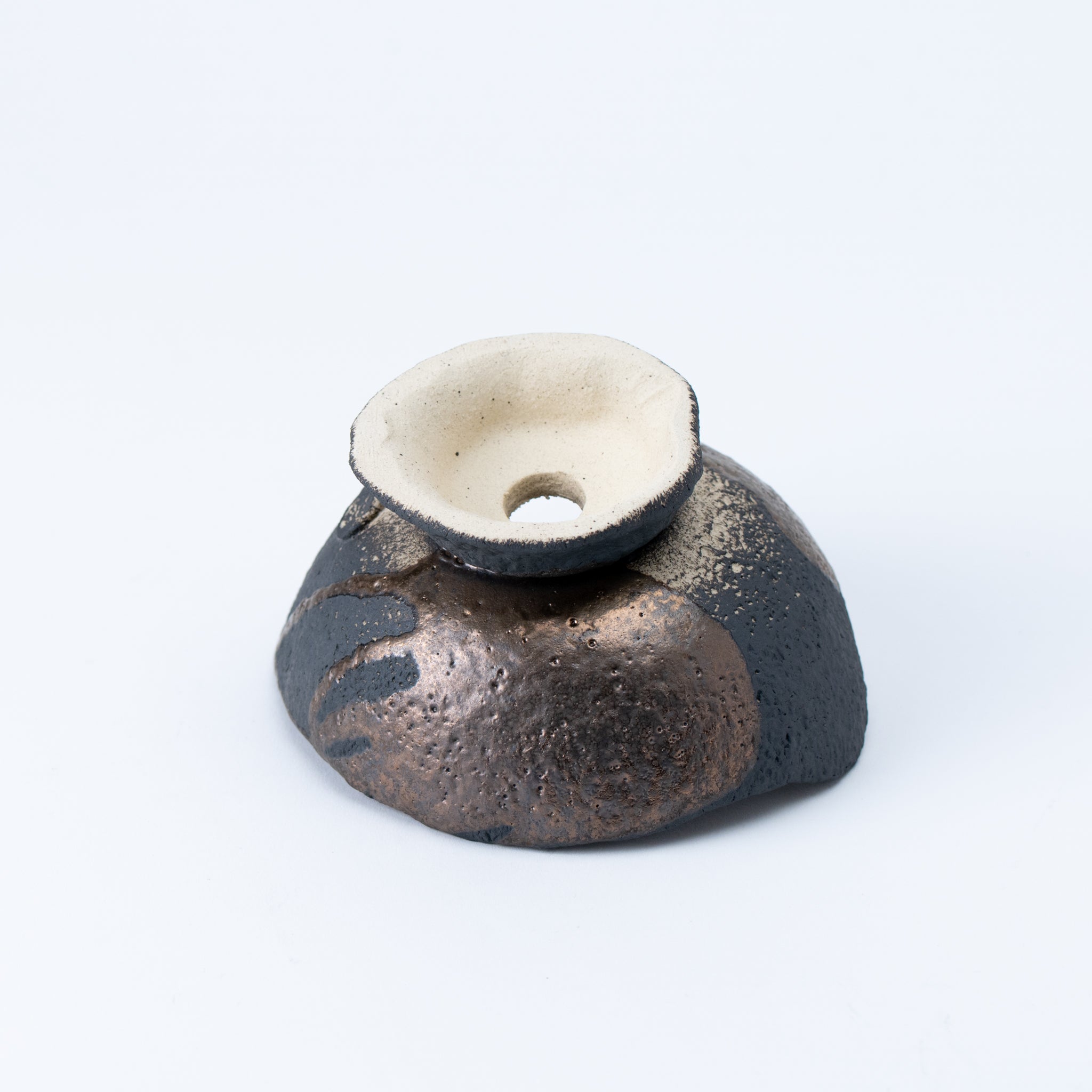 Naginowa Black and Gold Curved with Stand BANKO Ware Japanese Bonsai Pot 5.9 in.