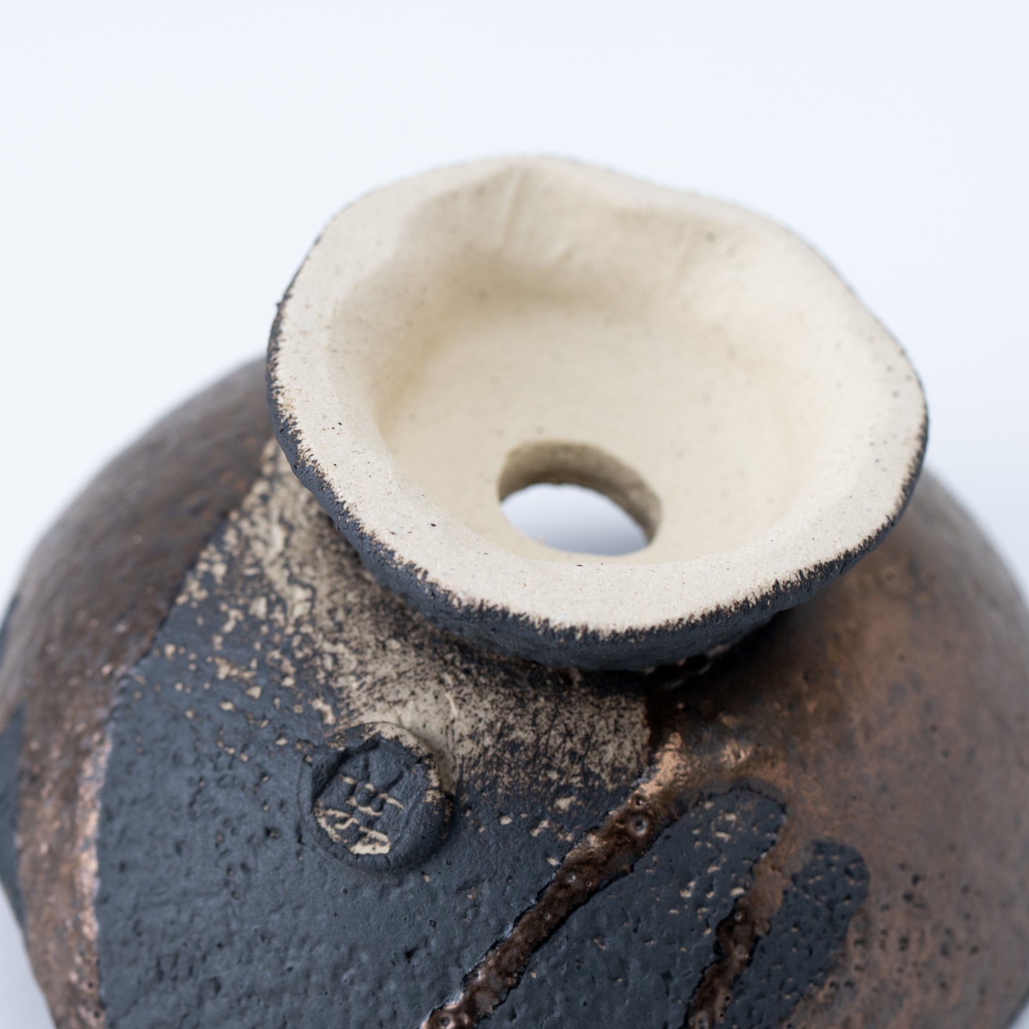 Naginowa Black and Gold Curved with Stand BANKO Ware Japanese Bonsai Pot 5.9 in.