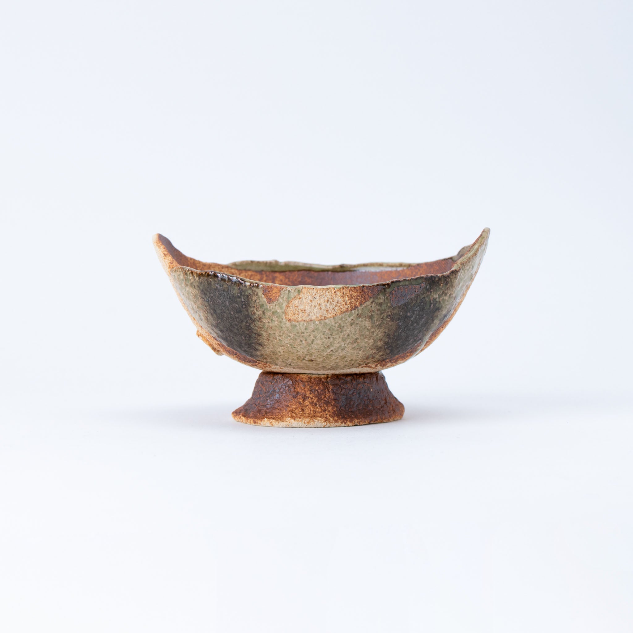 Naginowa Brown Curved with Stand BANKO Ware Japanese Bonsai Pot 5.9 in.