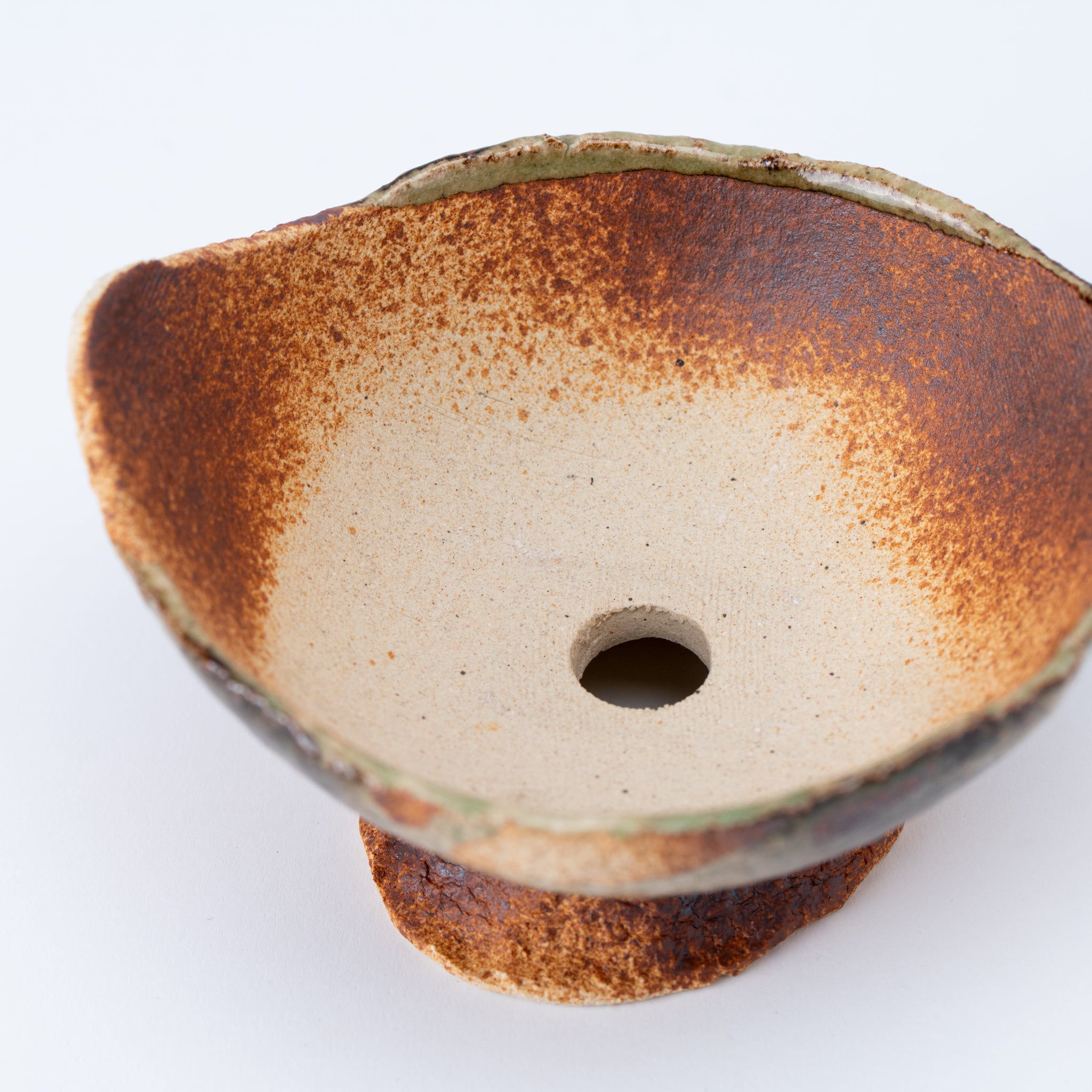 Naginowa Brown Curved with Stand BANKO Ware Japanese Bonsai Pot 5.9 in.