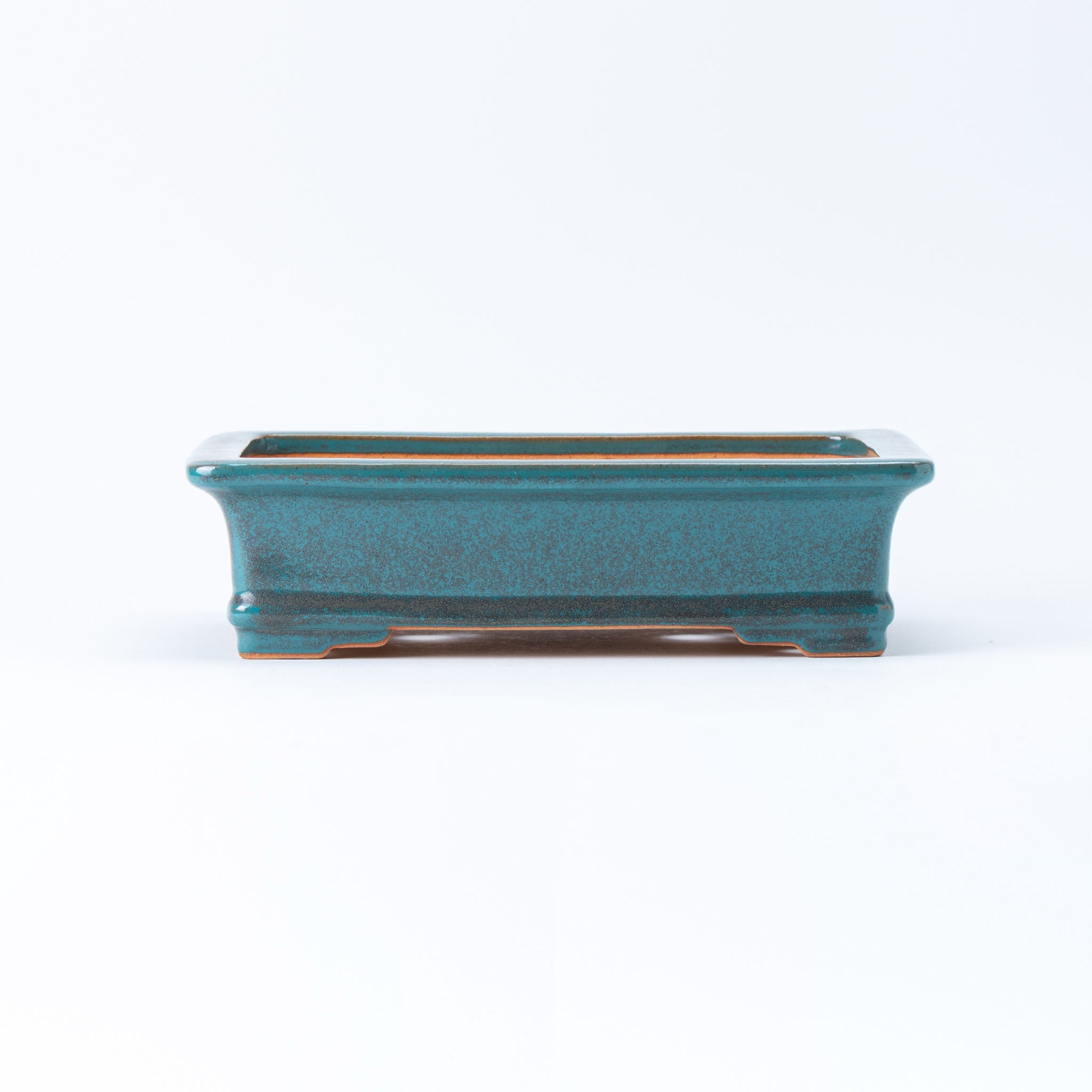 Reihou Tokoname Ware Rectangular Shape with Rim and Lower Band Japanese Bonsai Pot