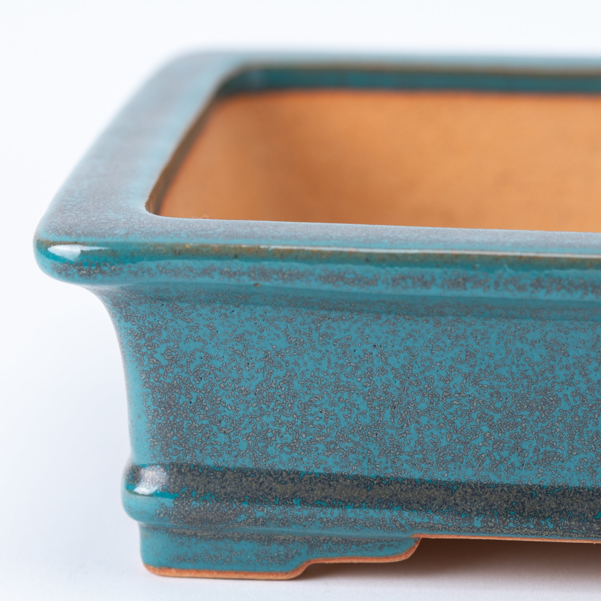 Reihou Tokoname Ware Rectangular Shape with Rim and Lower Band Japanese Bonsai Pot