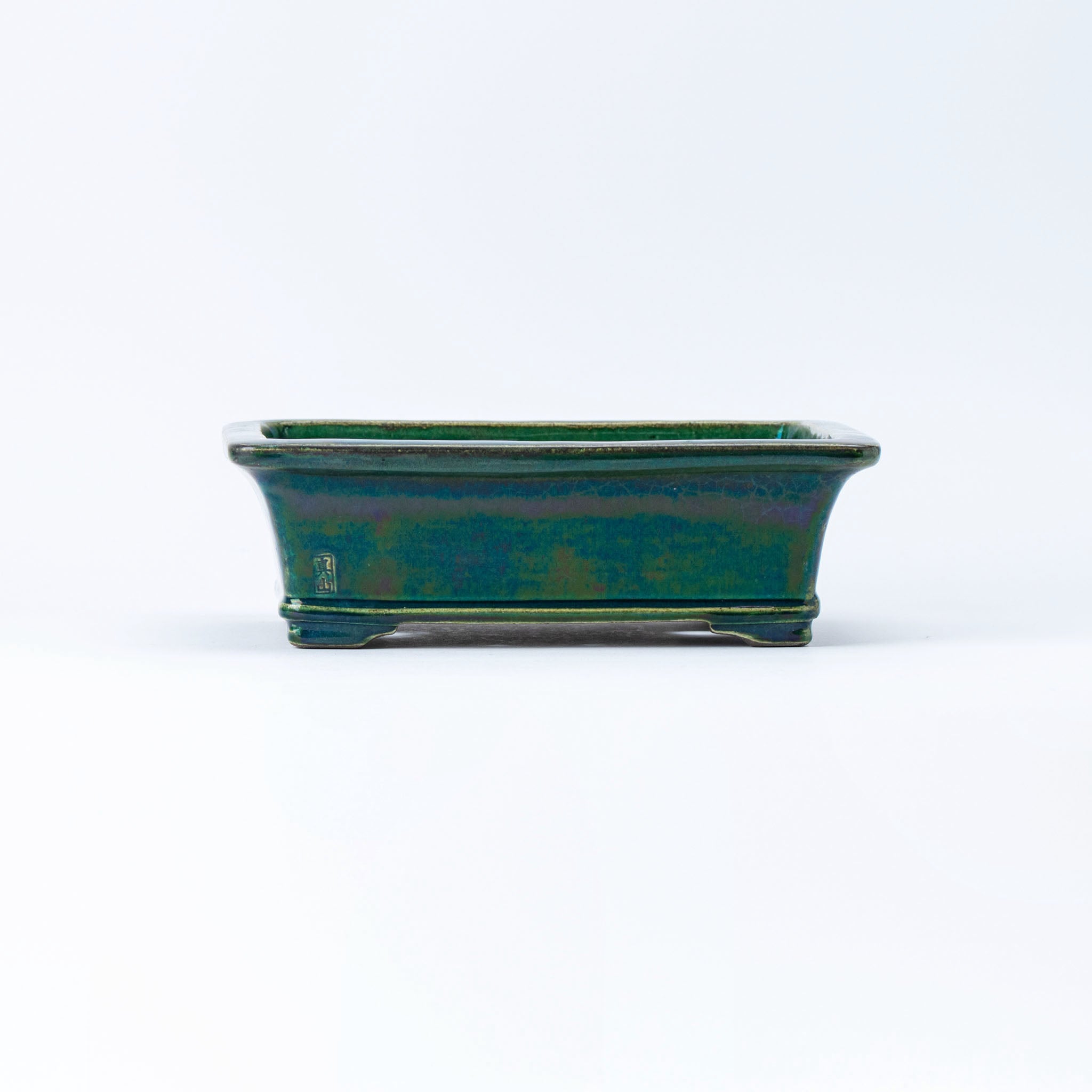 Shinzan Seto Ware Rectangular Shape with Rim and Lower Band Japanese Bonsai Pot