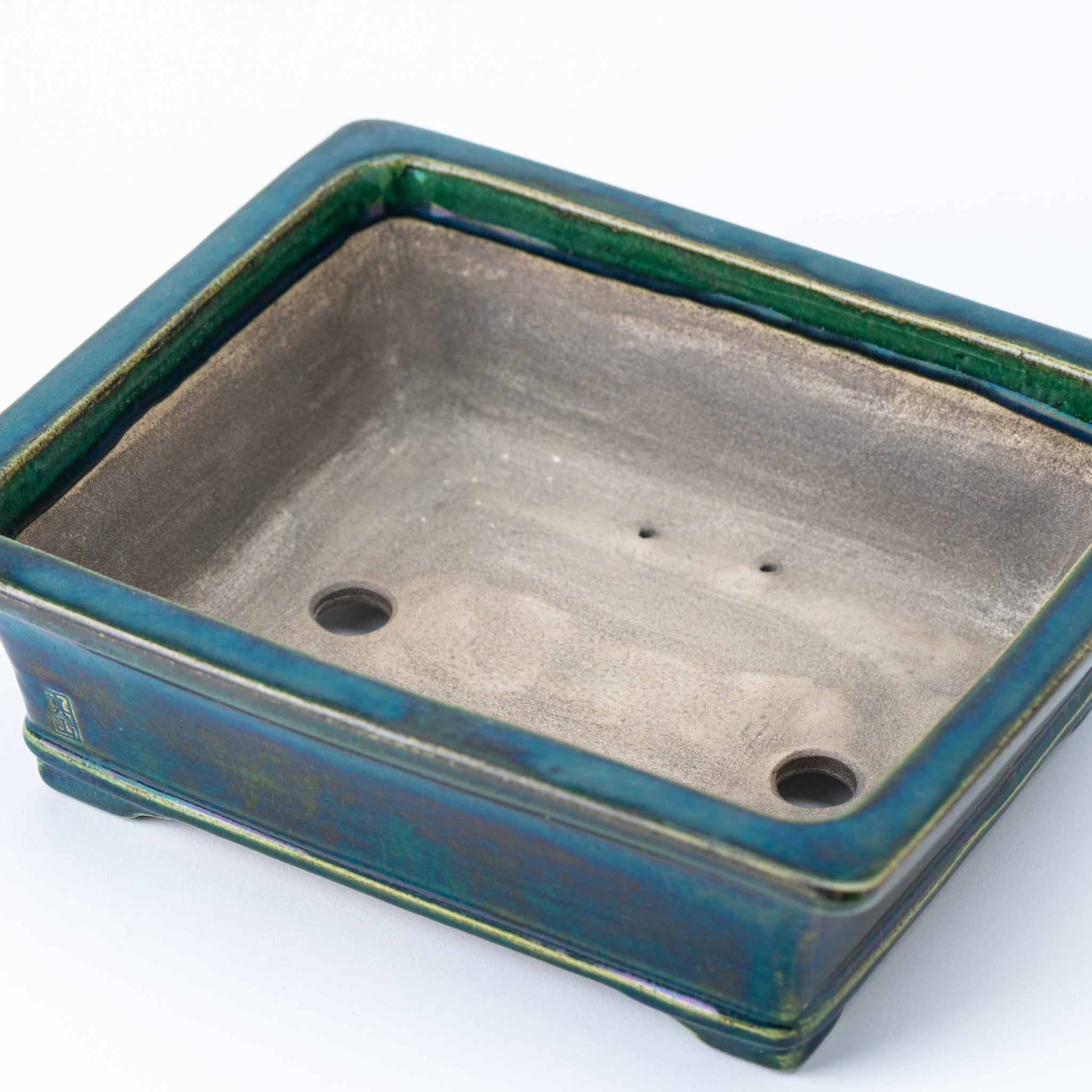 Shinzan Seto Ware Rectangular Shape with Rim and Lower Band Japanese Bonsai Pot