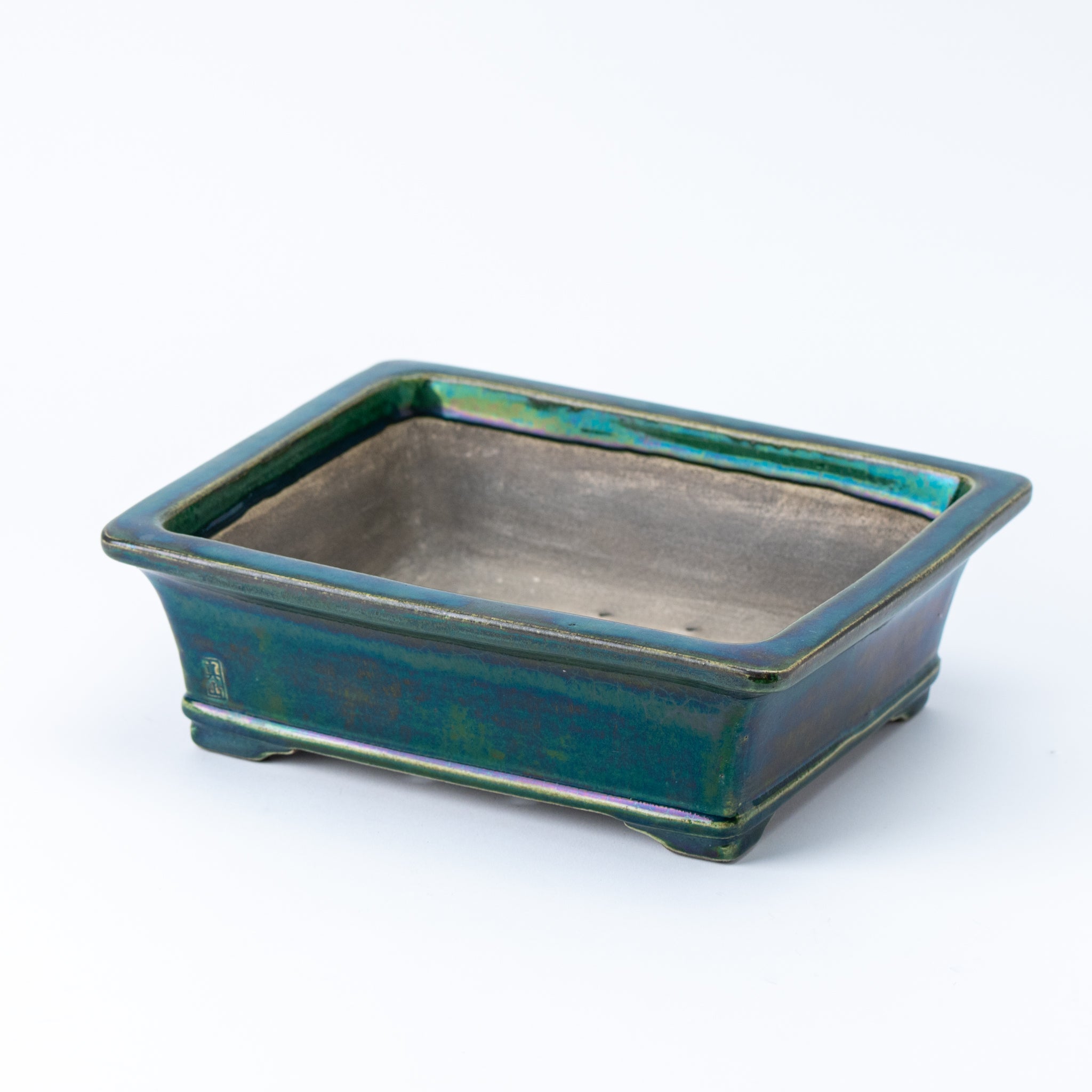 Shinzan Seto Ware Rectangular Shape with Rim and Lower Band Japanese Bonsai Pot