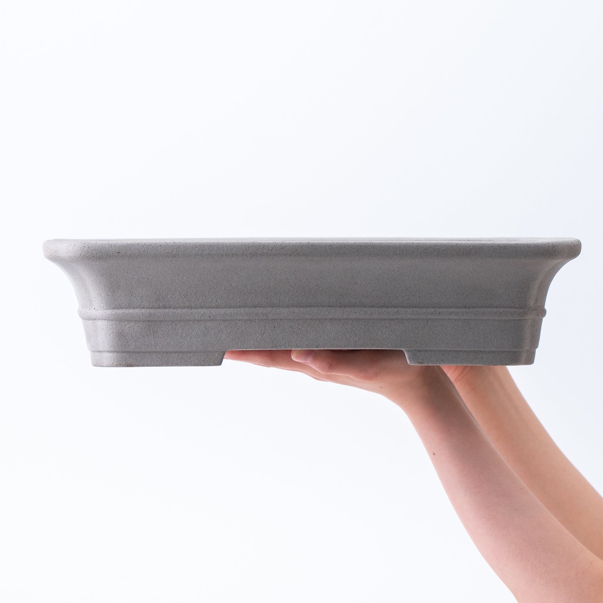 Kazan Tokoname Ware Central Band Detail Gray Japanese Bonsai Pot