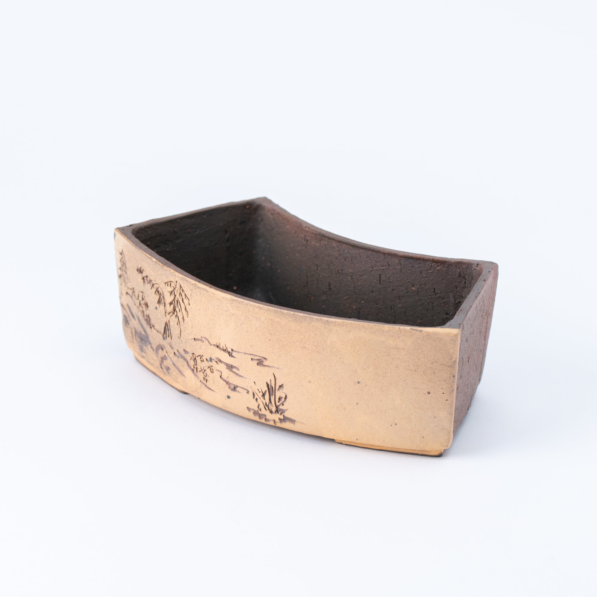 Mitsue Tokoname Ware Flat Fan Japanese Bonsai Pot