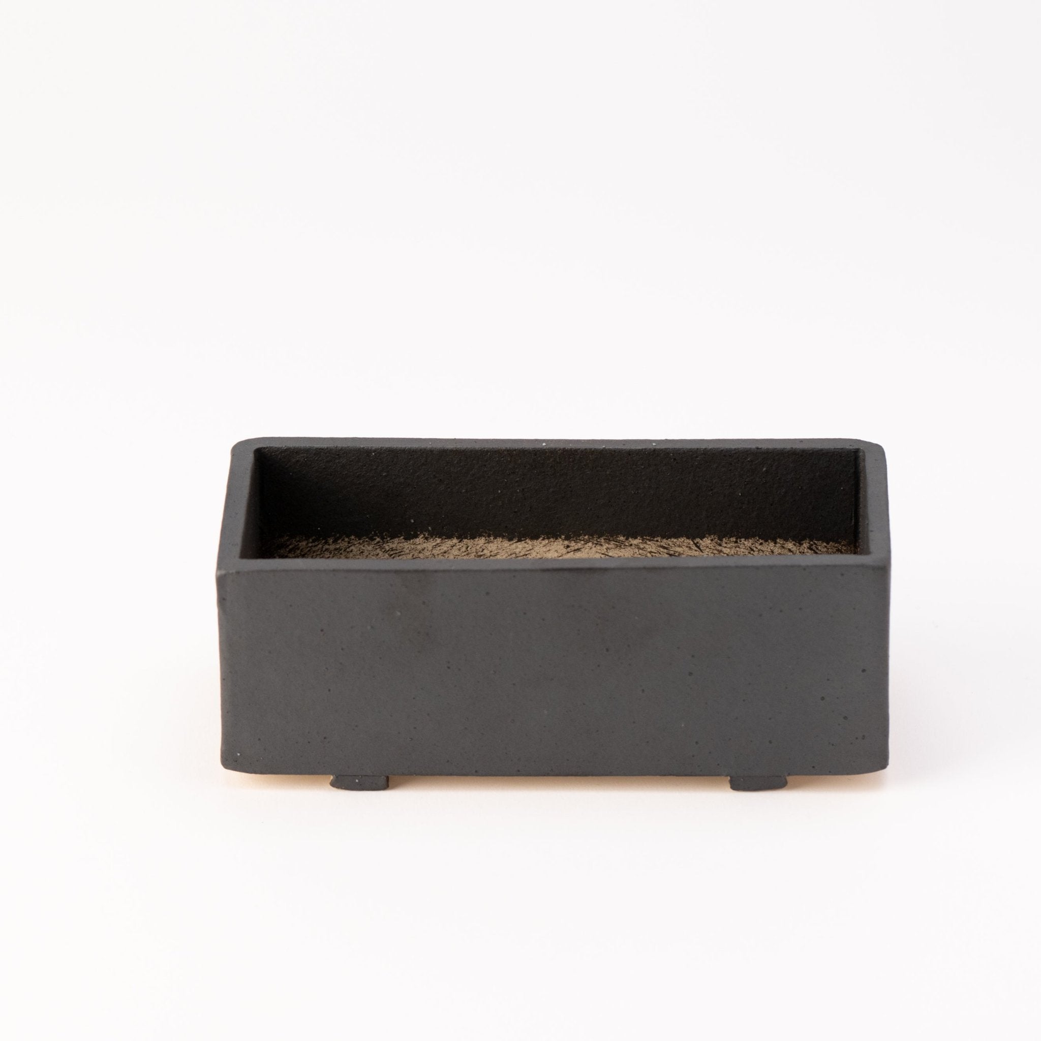 Naginowa Black right angle BANKO Ware Japanese Bonsai Pot 6.4in.