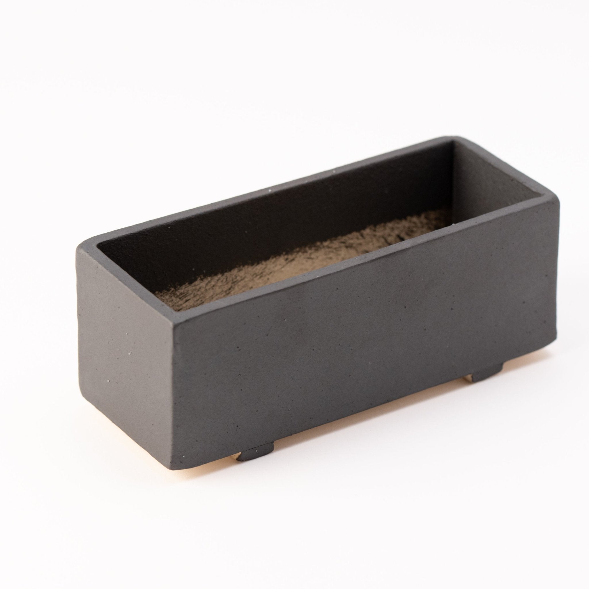 Naginowa Black right angle BANKO Ware Japanese Bonsai Pot 6.4in.