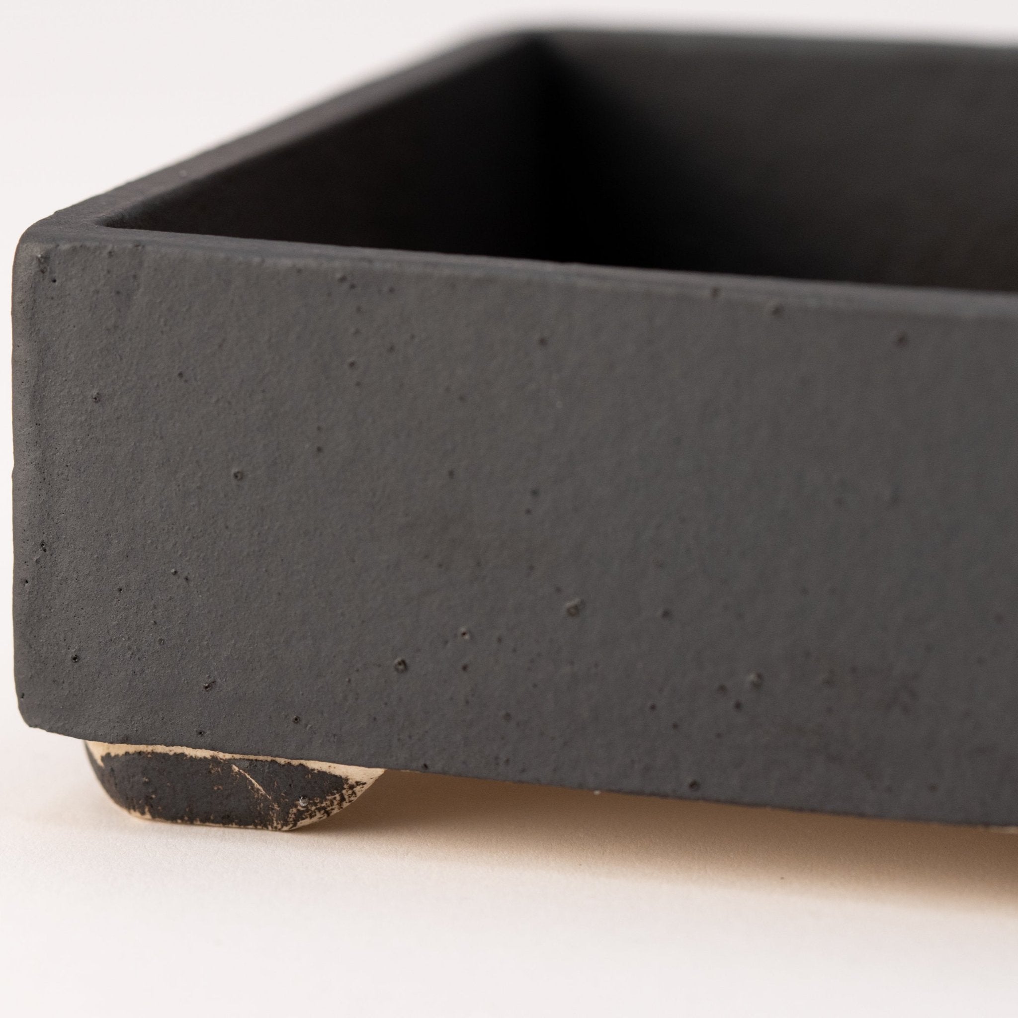 Naginowa Black square BANKO Ware Japanese Bonsai Pot 4.7in.