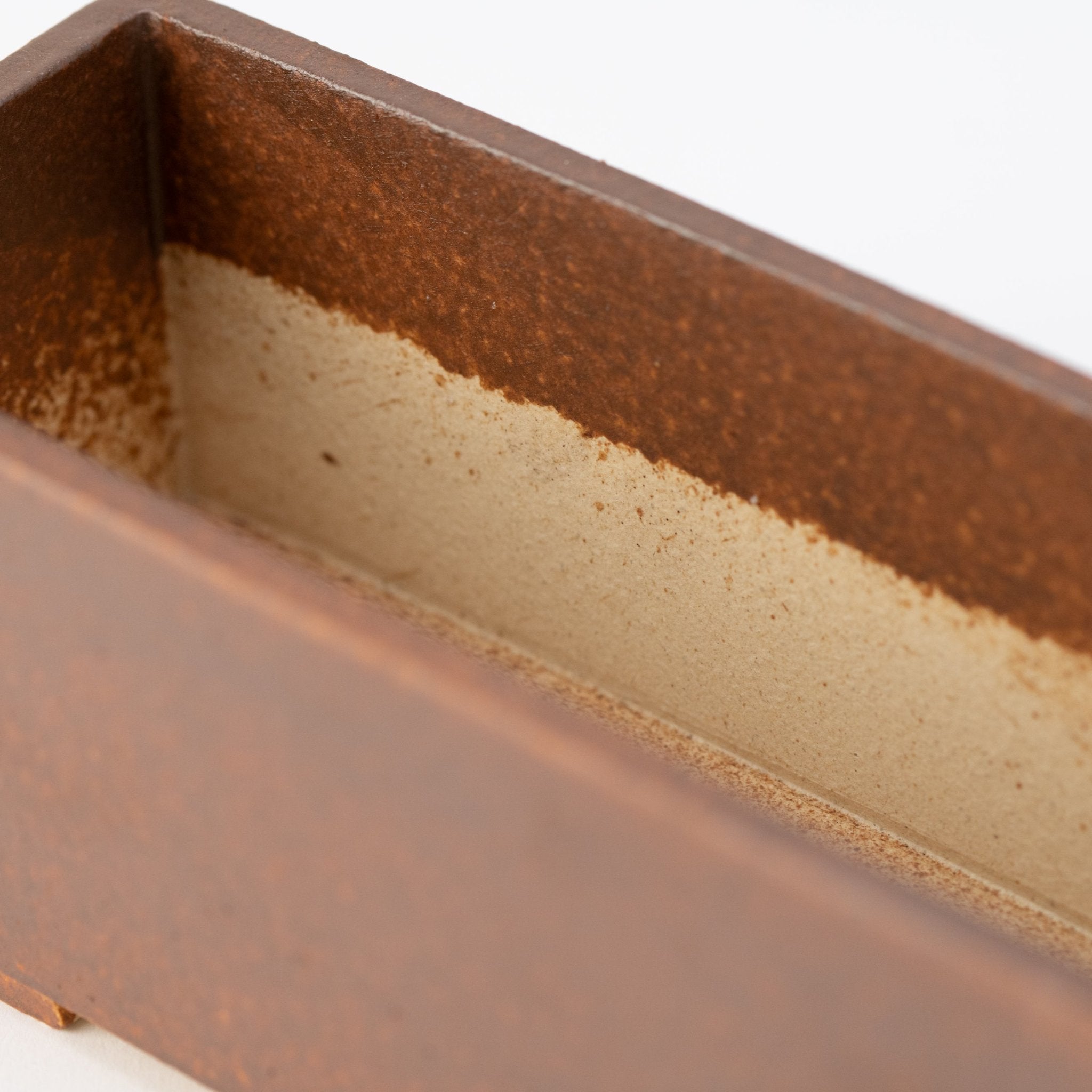 Naginowa Brown right angle BANKO Ware Japanese Bonsai Pot 6.4in.