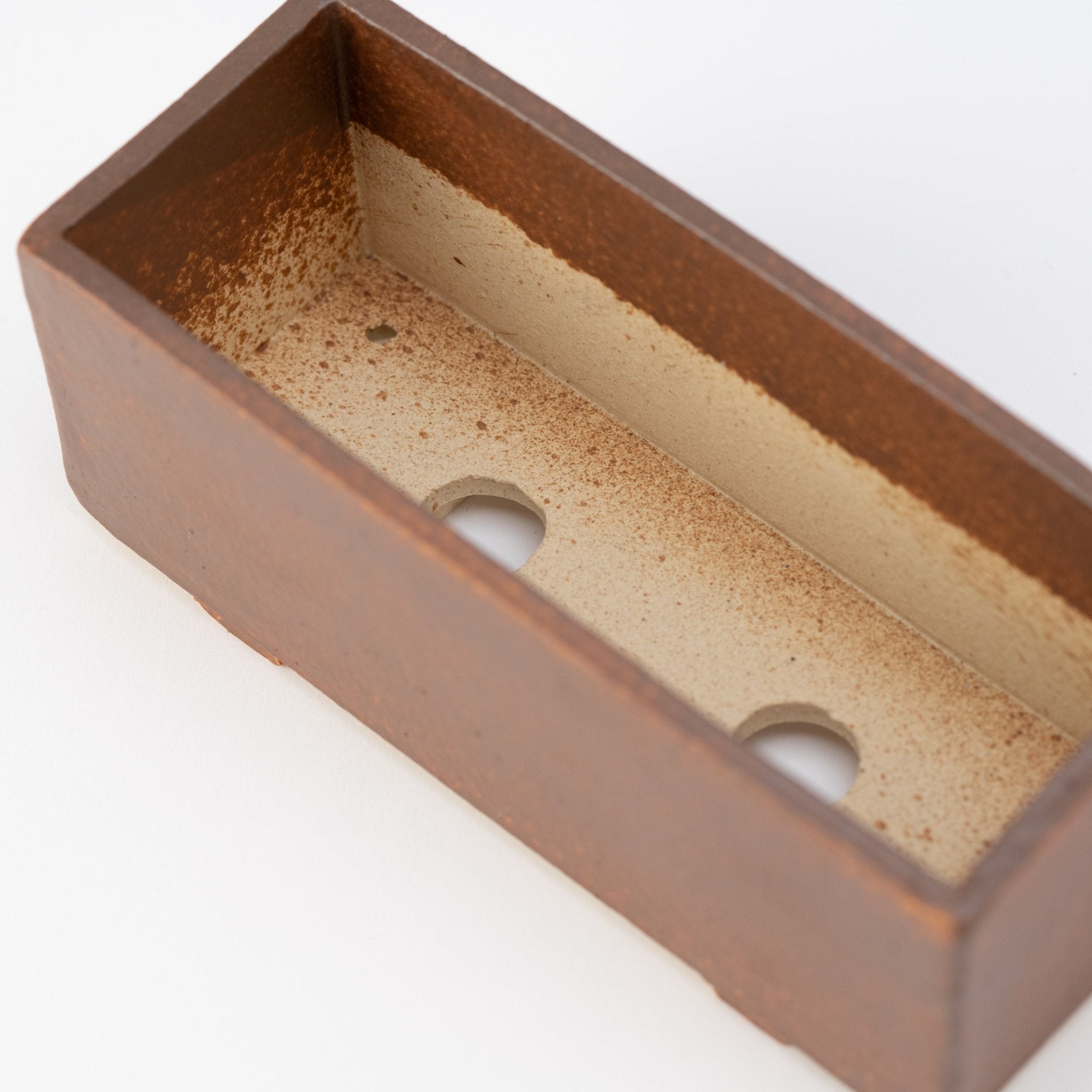 Naginowa Brown right angle BANKO Ware Japanese Bonsai Pot 6.4in.