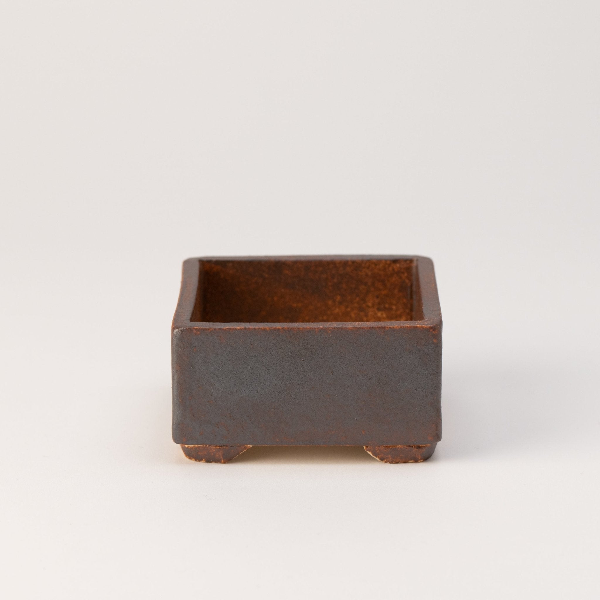 Naginowa Brown square BANKO Ware Japanese Bonsai Pot 3.5in.