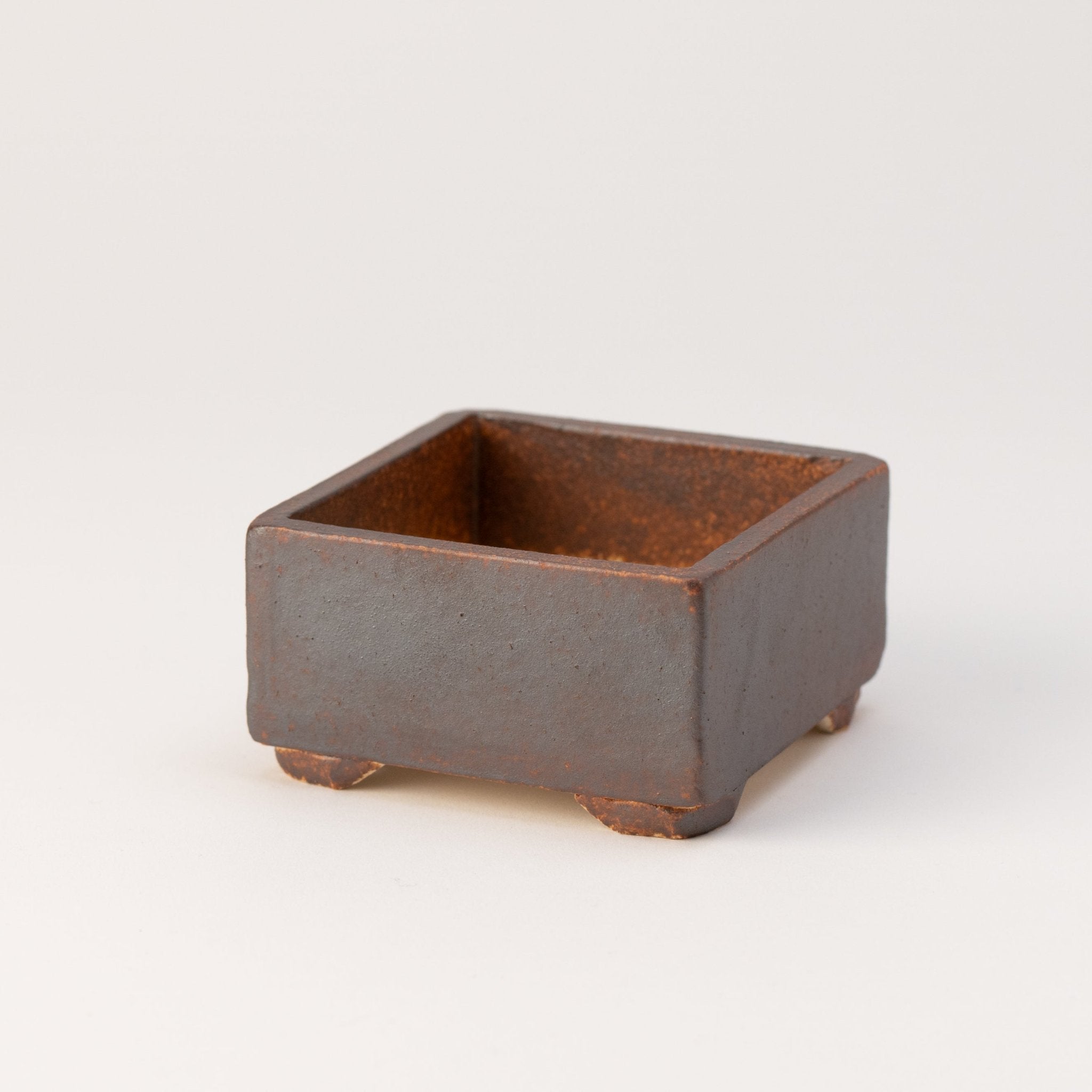 Naginowa Brown square BANKO Ware Japanese Bonsai Pot 3.5in.