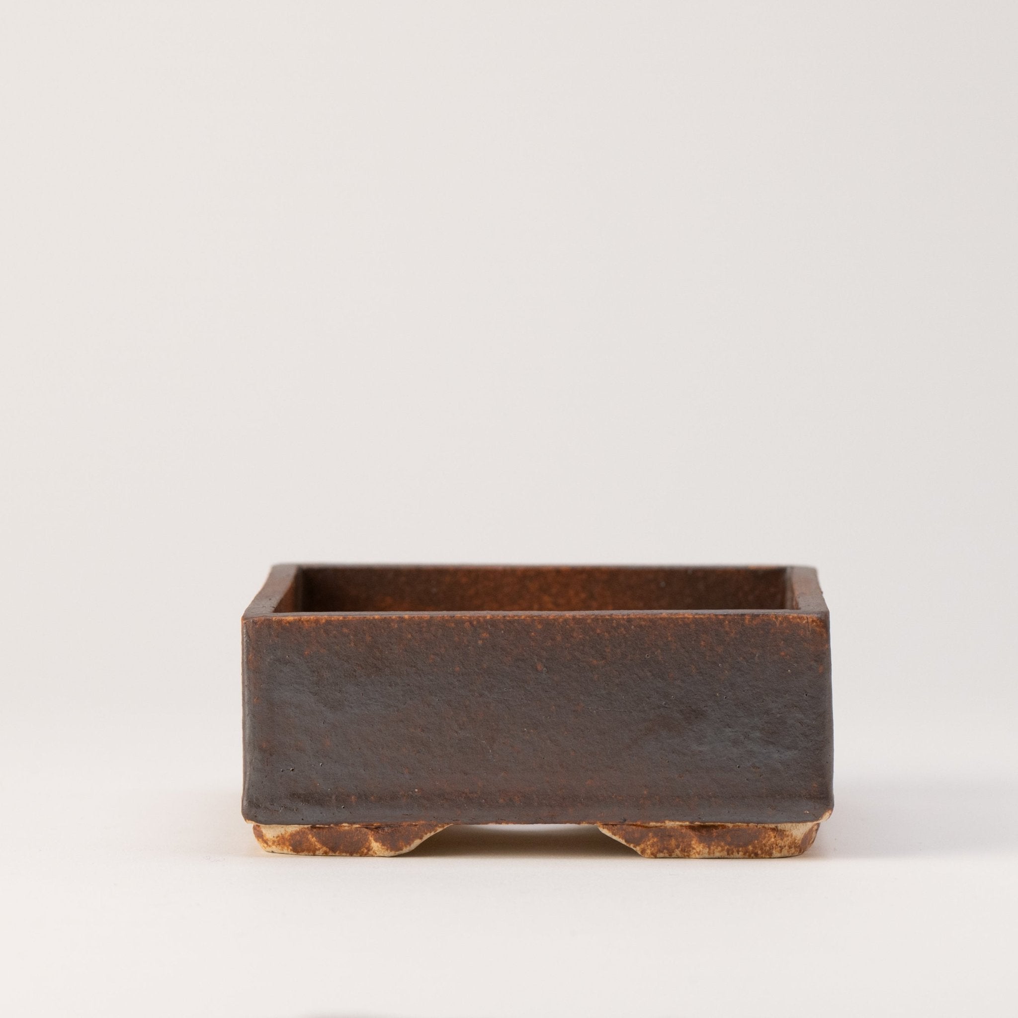 Naginowa Brown square BANKO Ware Japanese Bonsai Pot 4.7in.