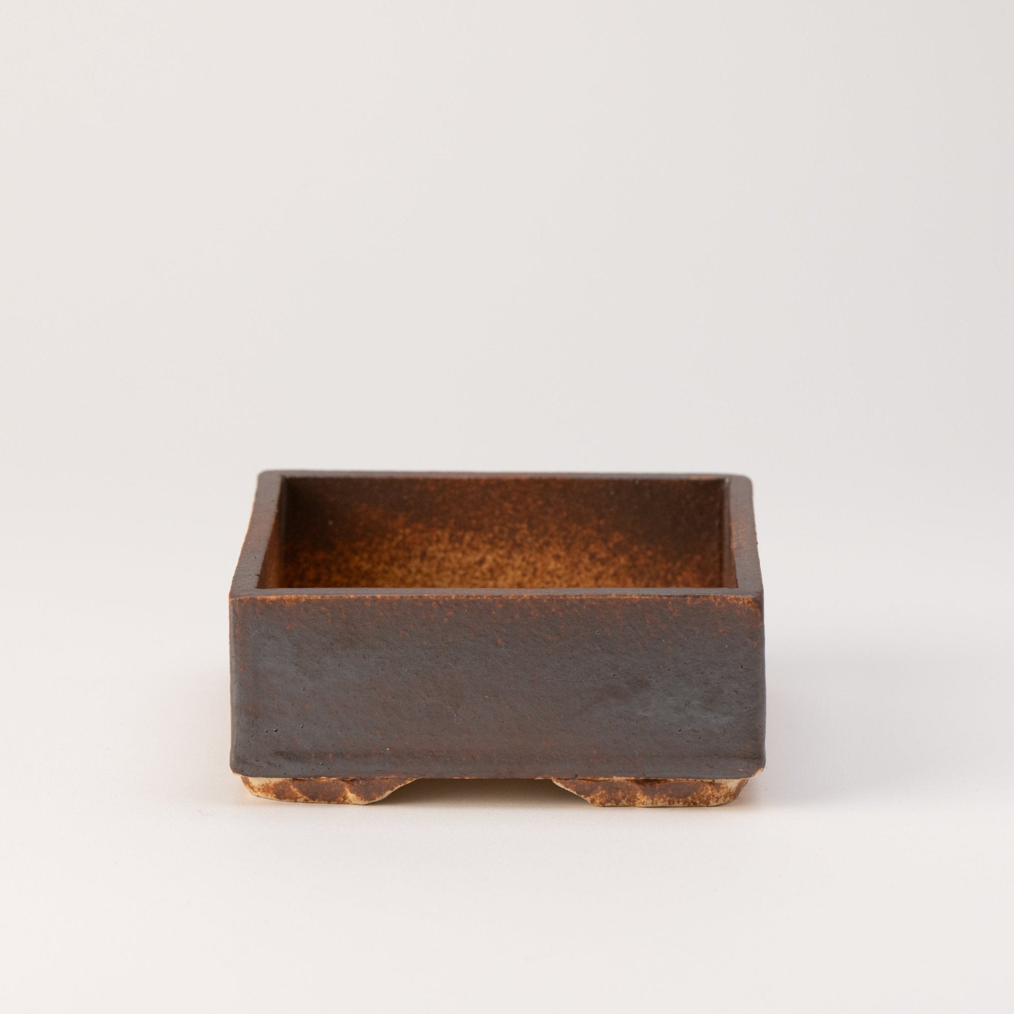 Naginowa Brown square BANKO Ware Japanese Bonsai Pot 4.7in.