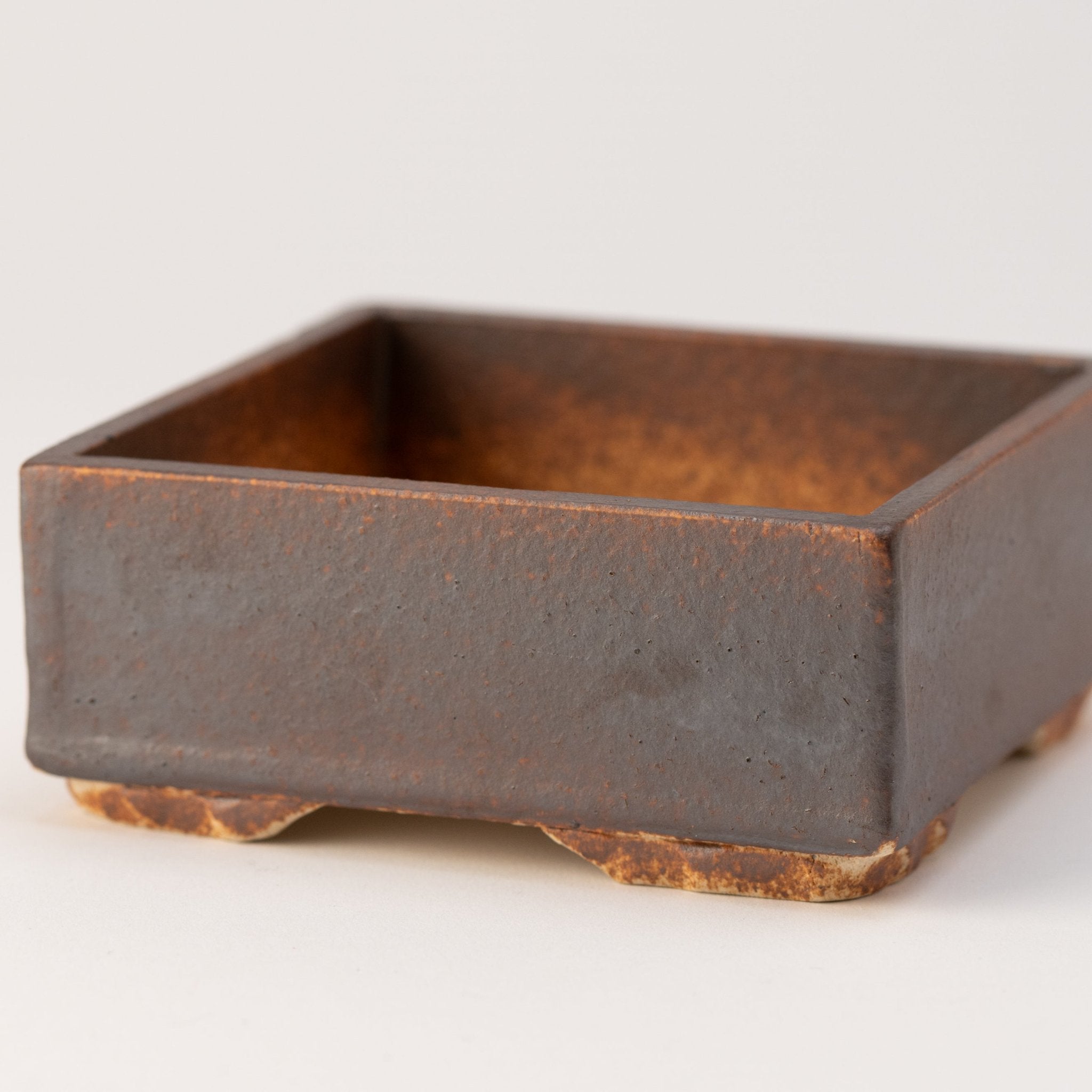 Naginowa Brown square BANKO Ware Japanese Bonsai Pot 4.7in.