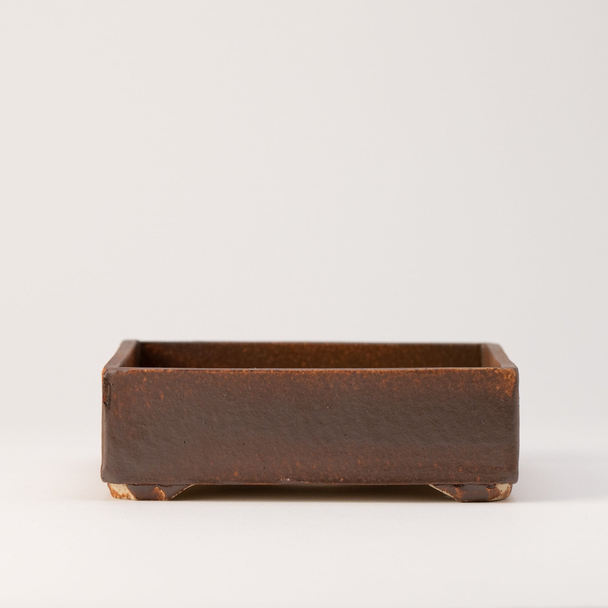 Naginowa Brown square BANKO Ware Japanese Bonsai Pot 5.9in.