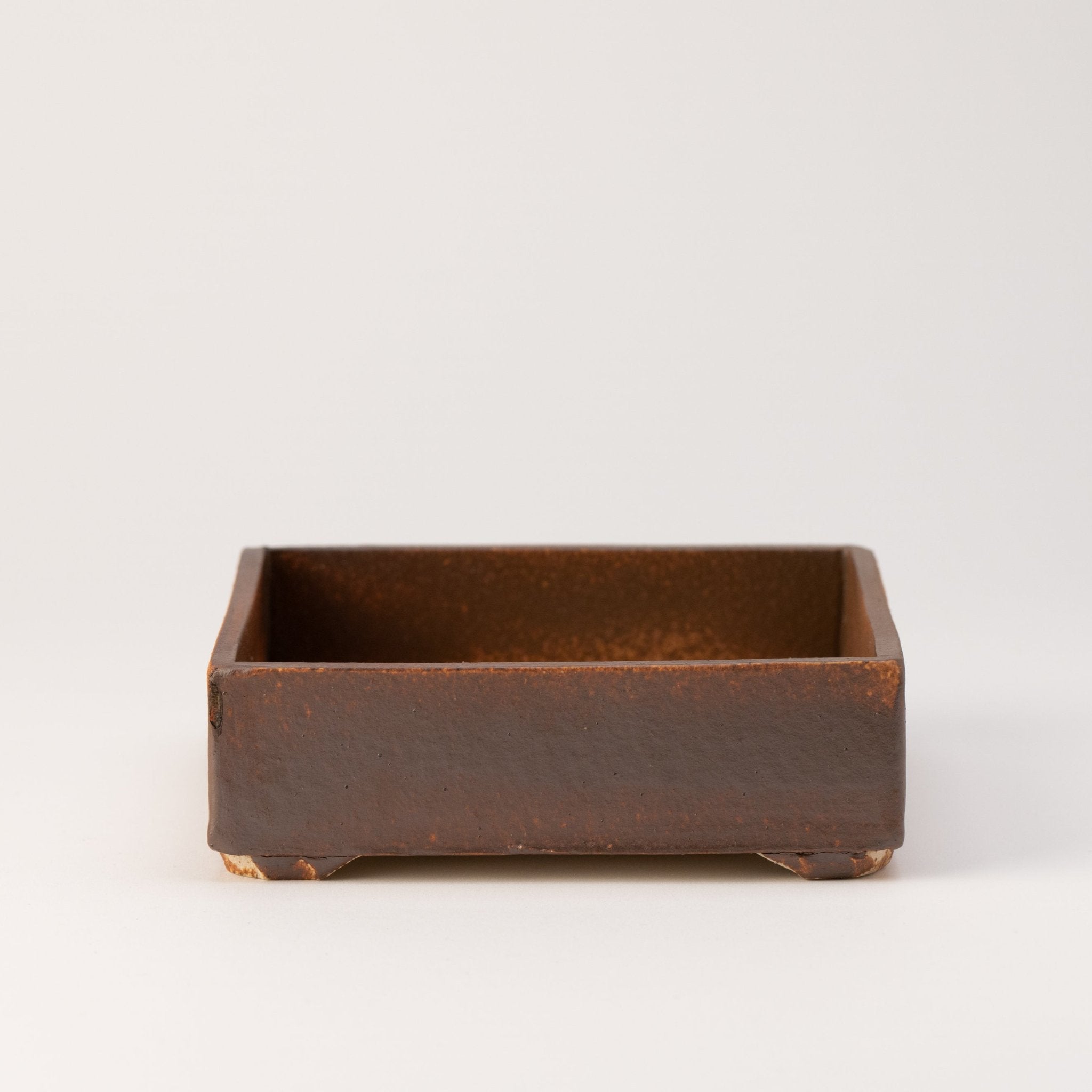 Naginowa Brown square BANKO Ware Japanese Bonsai Pot 5.9in.