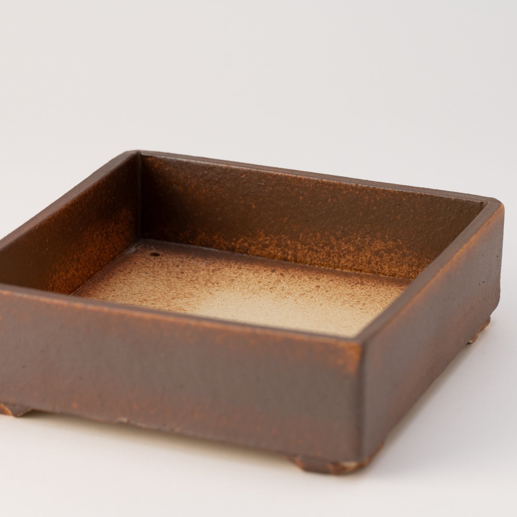 Naginowa Brown square BANKO Ware Japanese Bonsai Pot 5.9in.