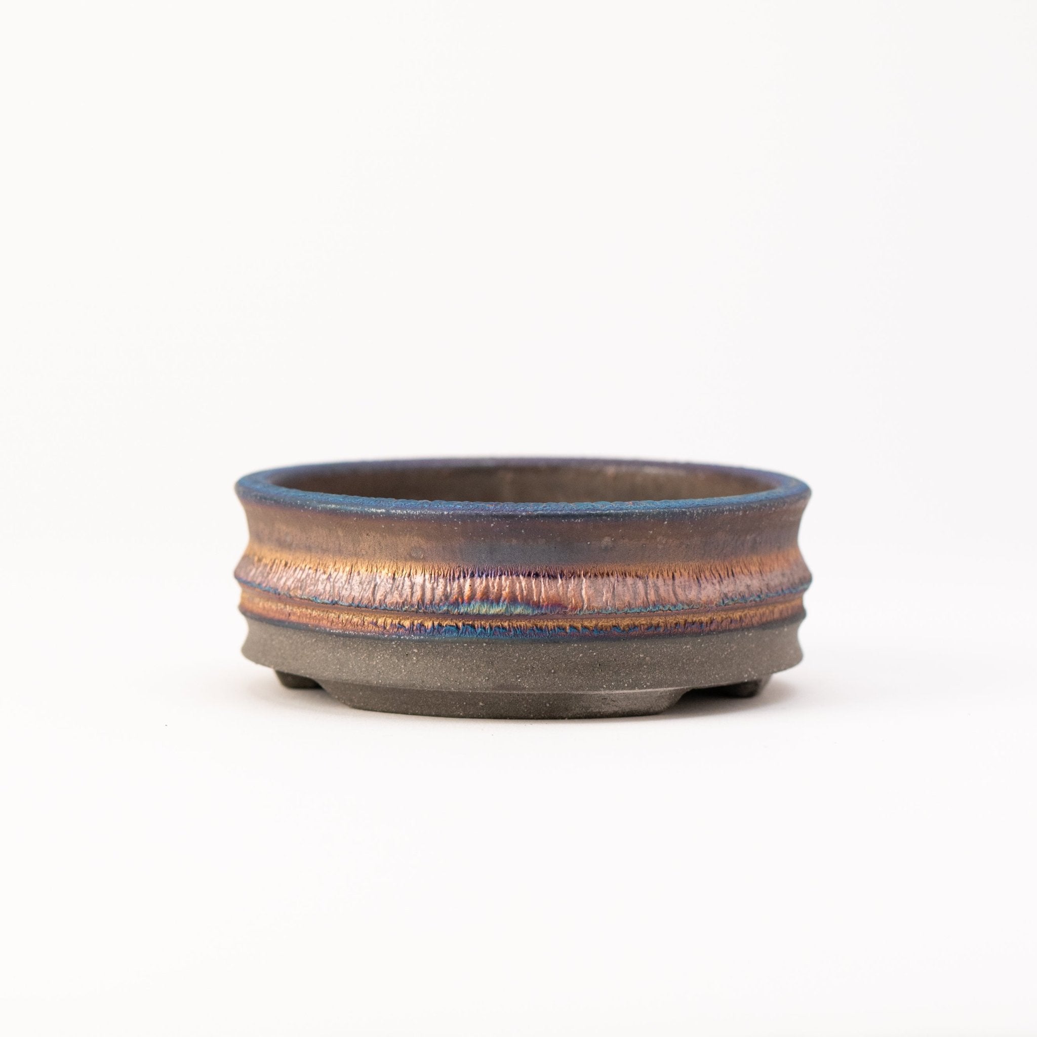 Naginowa Gold Blue Circle Shallow BANKO Ware Japanese Bonsai Pot 4.2in.