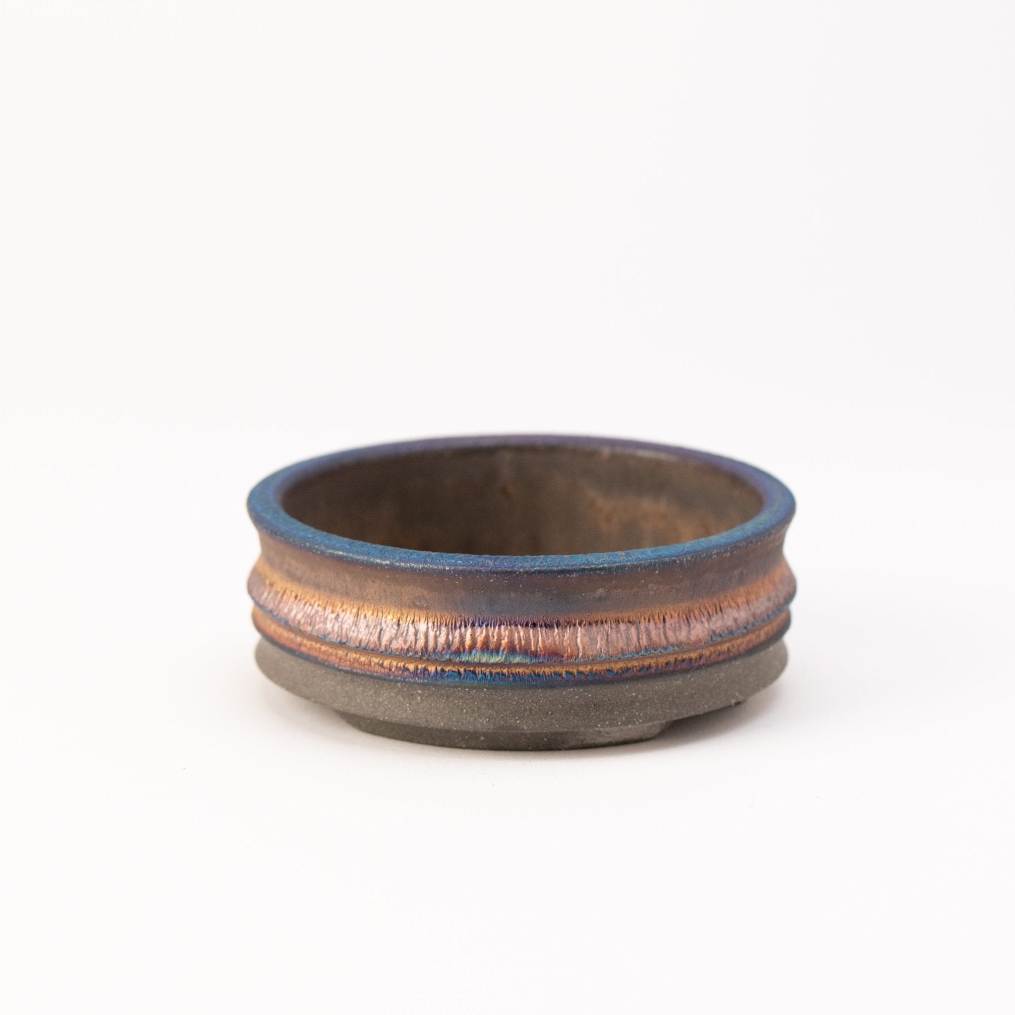 Naginowa Gold Blue Circle Shallow BANKO Ware Japanese Bonsai Pot 4.2in.